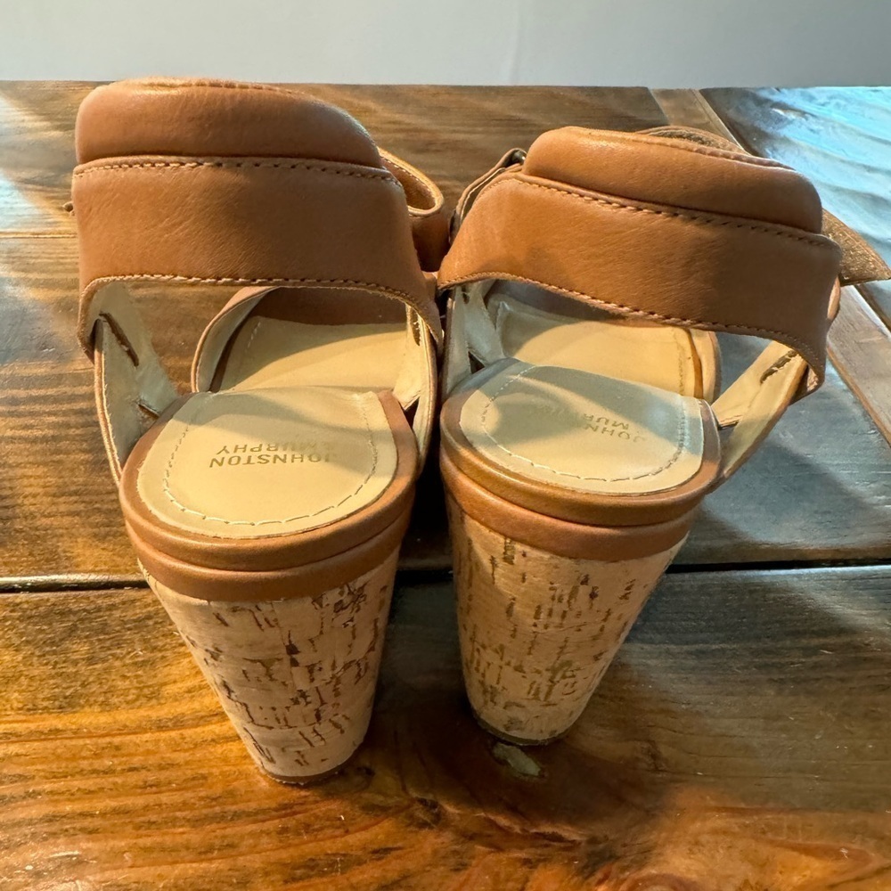 Johnston & Murphy Ashlyn Sandal tan leather w/cork sole Size9 made in Brazil - Picture 11 of 12